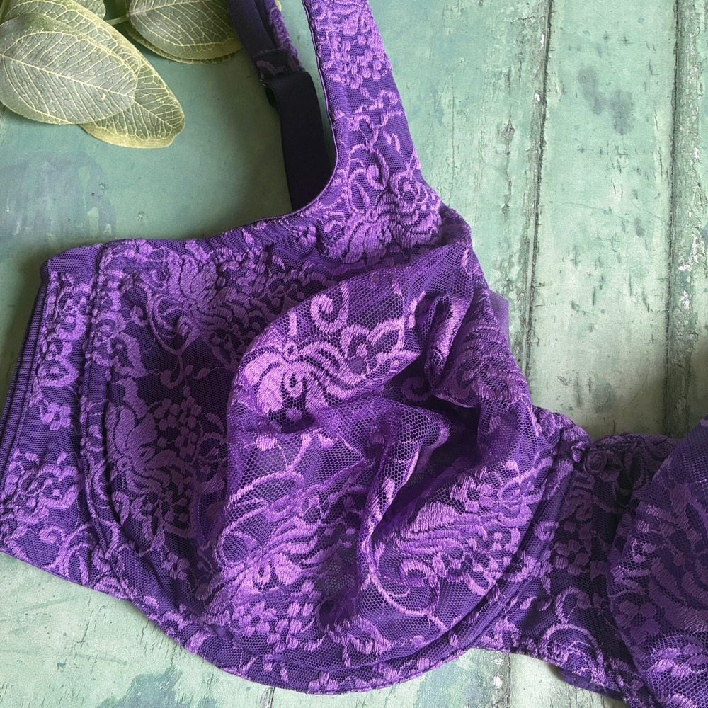 Cacique Purple Floral Lace Bra 40DDD Full Coverage NWT Underwire - Picture 2 of 8